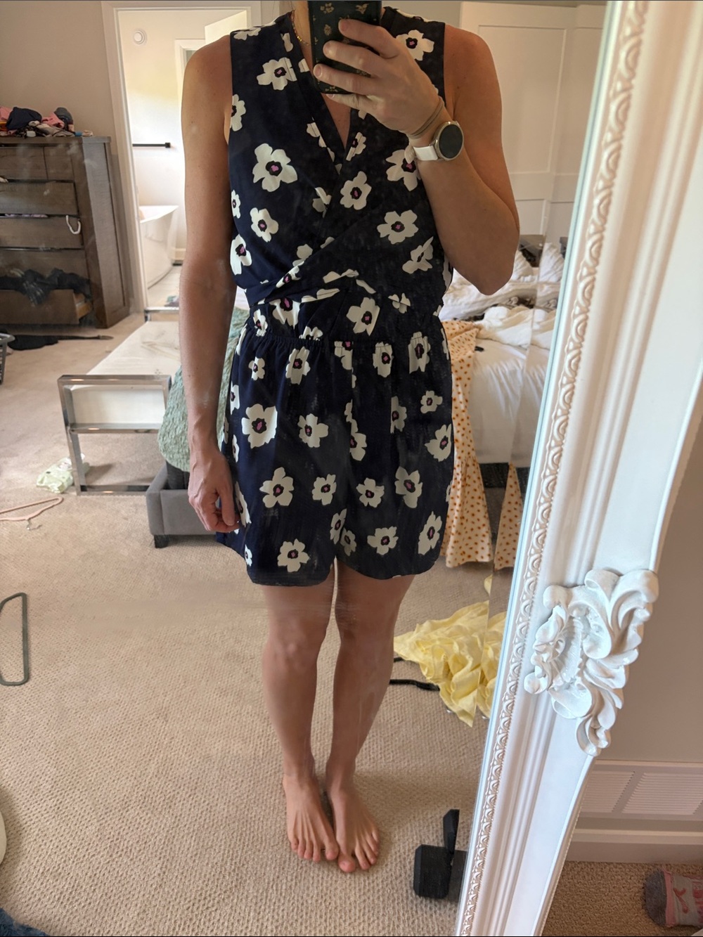 Design Lab Lord & Taylor Navy Floral Sleeveless Wrap Mini romper
